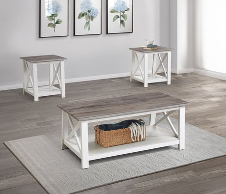 Thelma beige gray 3-piece coffee table set front view