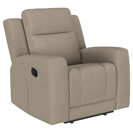 Brentwood taupe upholstered rocker recliner chair front view