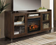 Starmore 70 inch brown TV stand with electric fireplace front view