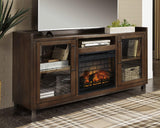 Starmore 70 inch brown TV stand with electric fireplace front view