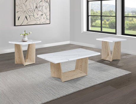 Adea white oak 3-piece coffee table set top view