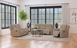 Brentwood reclining sofa front view in taupe upholstery