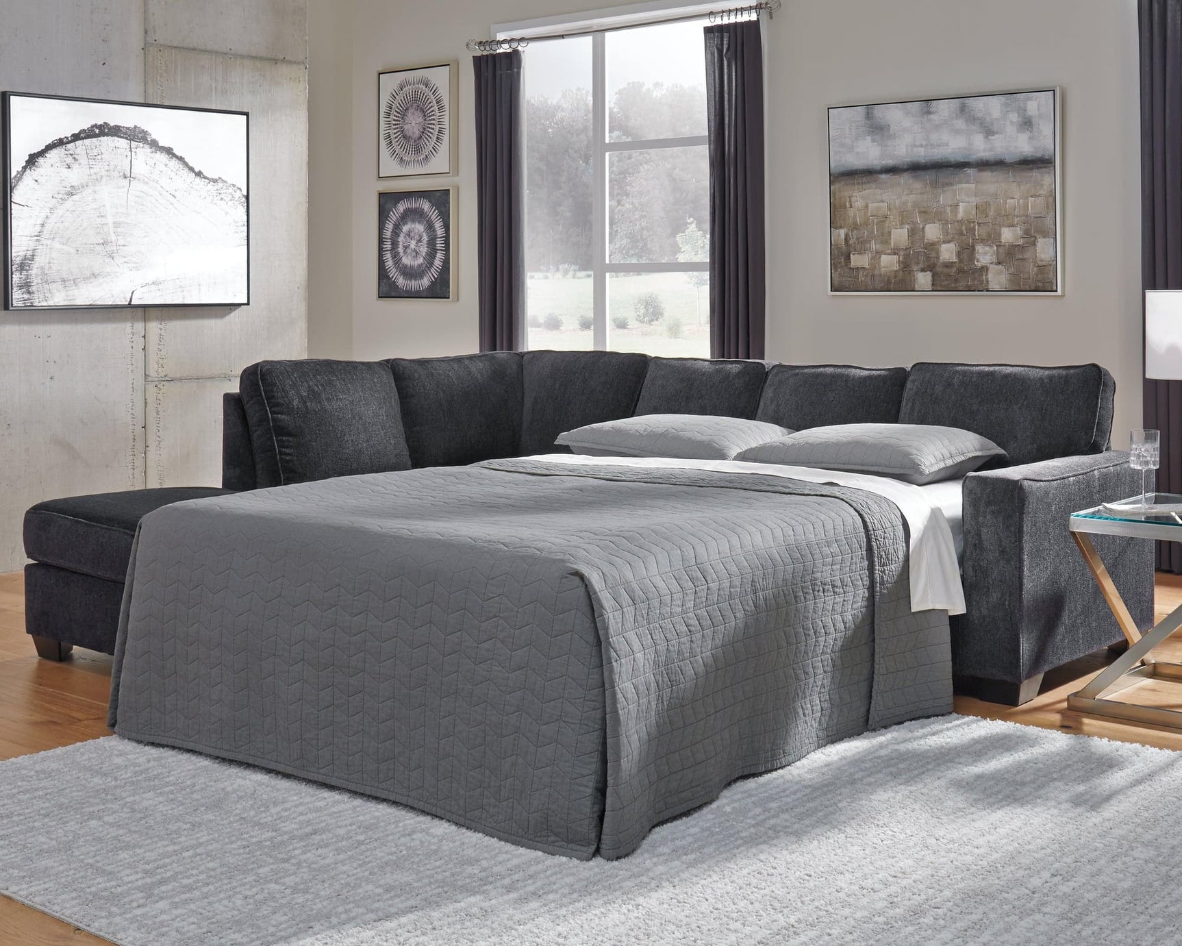 Altari Slate 2-Piece Sleeper Sectional with Chaise slate gray chenille upholstery