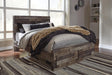 Derekson Multi Gray Queen Panel Bed front view showing headboard and storage drawers