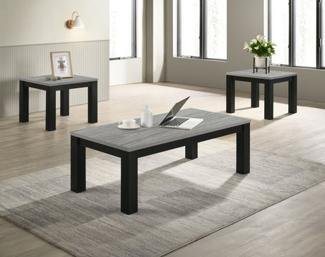 Theo Gray and Black 3-Piece Coffee Table Set front view