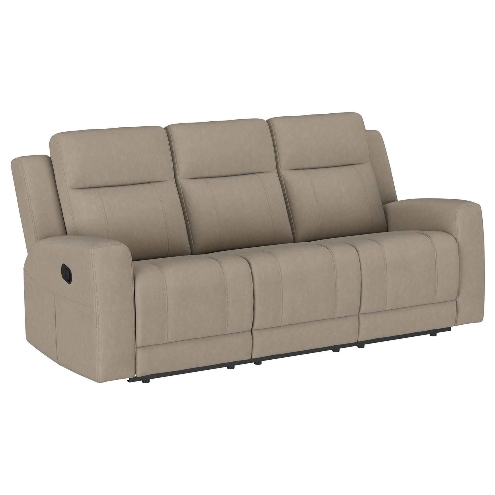Brentwood taupe upholstered manual motion reclining sofa front view