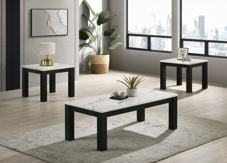 Ivy black and white faux marble coffee table set with coffee table and two side tables