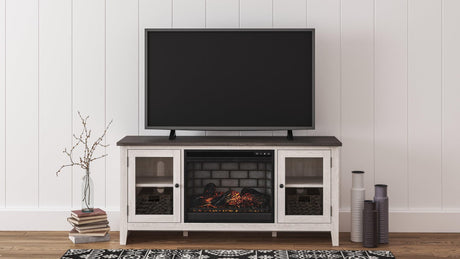 Dorrinson Two-Tone 60 inch TV Stand with Electric Fireplace front view