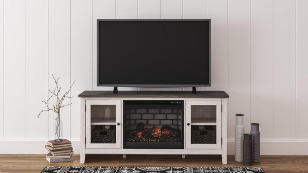 Dorrinson Two-Tone 60 inch TV Stand with Electric Fireplace front view