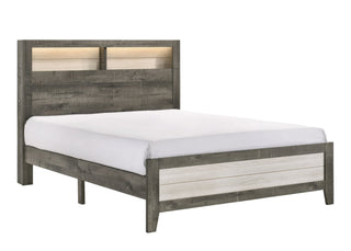 Rhett Brown Cream LED Bookcase Platform King Bed front angle
