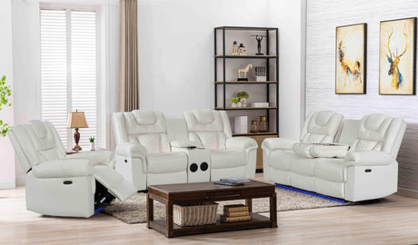 Alexa white faux leather sofa with LED lighting front view