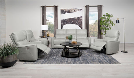 Greenfield power reclining sofa set in ivory leatherette angled view