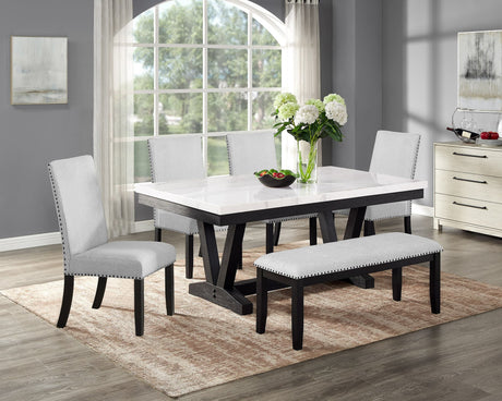 Varley dining table with light gray and white finish front view