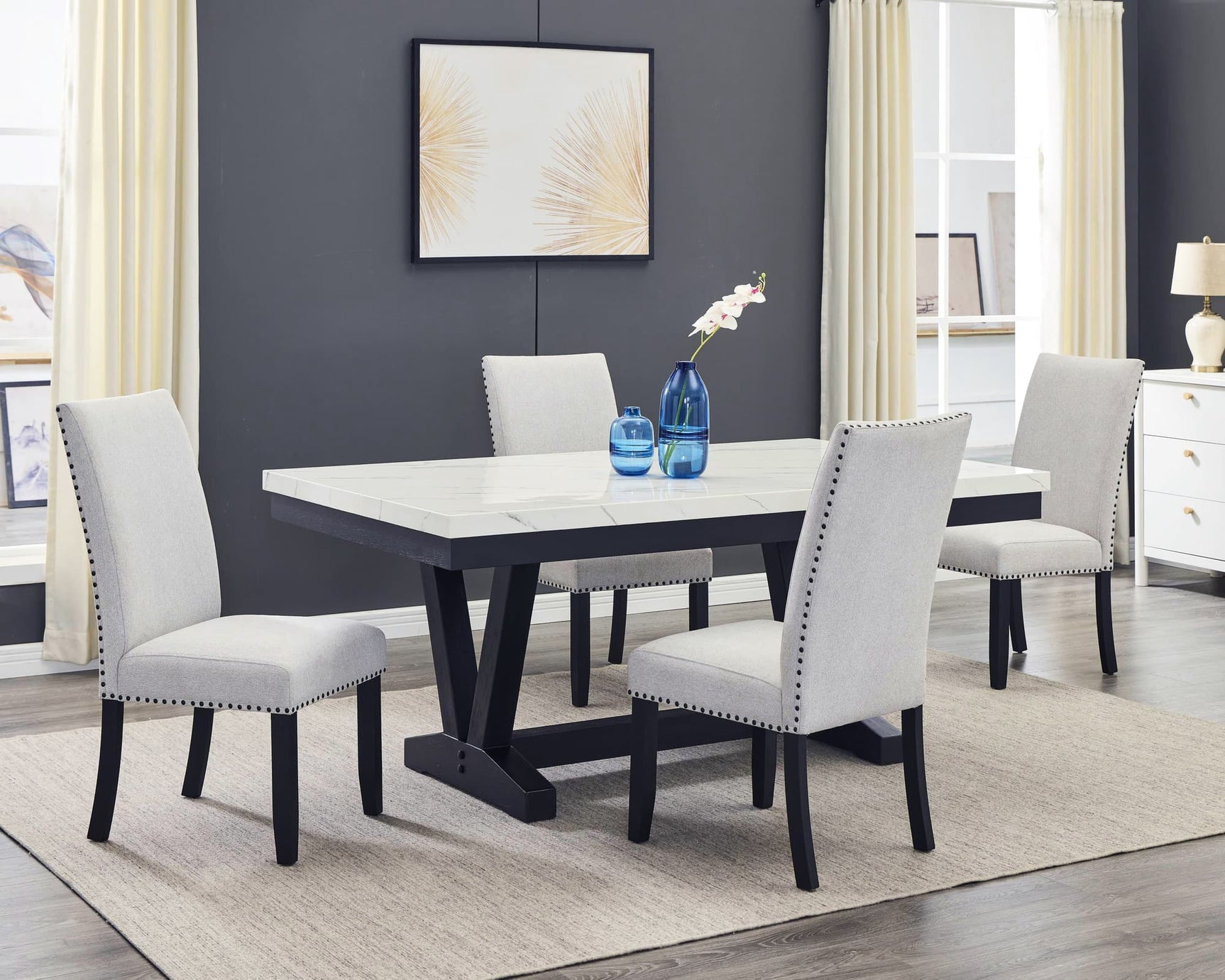 Vance Dove Gray Rectangular Dining Table front view