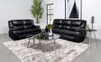 Camila 2-piece black leatherette upholstered motion reclining sofa set front view