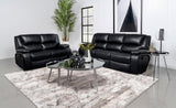 Camila 2-piece black leatherette upholstered motion reclining sofa set front view