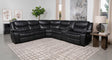 Sycamore grey upholstered power reclining sectional sofa front view