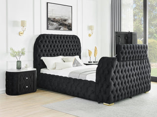 Natalia Black Upholstered Tufted King Panel Bed frontal view