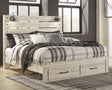 Cambeck Whitewash King Panel Bed with 2 Storage Drawers front view