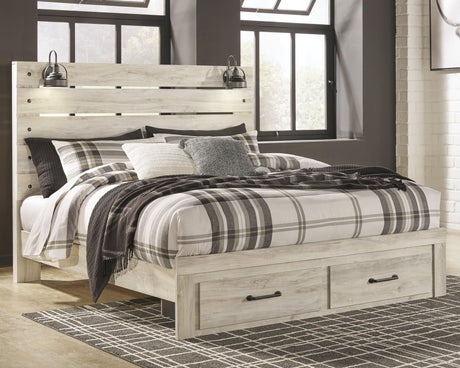 Cambeck Whitewash King Panel Bed with 2 Storage Drawers front view