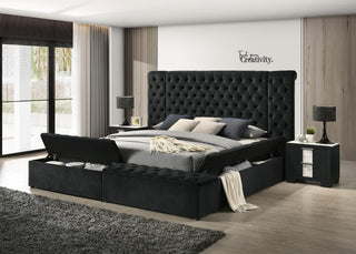Liliana Black Upholstered Tufted King Panel Bed front view