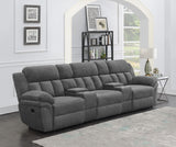 Front view of Bahrain 5-piece upholstered home theater seating in charcoal