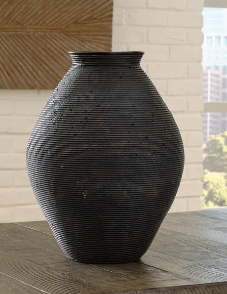 Hannela Antique Brown Vase front view showing ribbed texture