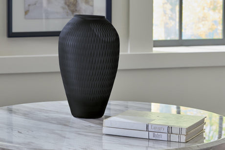 Etney Slate Glass Vase front angle showing cut-glass pattern