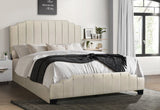Jaddy Beige Velvet Upholstered Platform Queen Bed front view