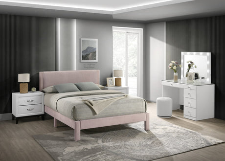 Lucia Pink Upholstered Platform Queen Bed front view