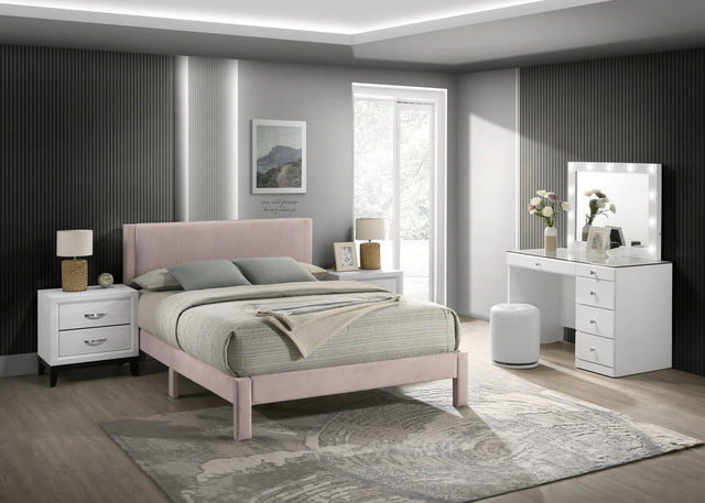 Lucia Pink Upholstered Platform Queen Bed front view