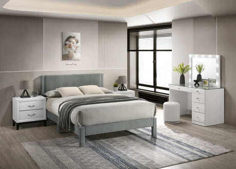 Lucia Light Gray Upholstered Platform Queen Bed front view