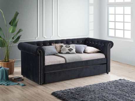 Ellie Black Velvet Tufted Trundle Daybed front angle