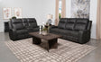 Raelynn 2-piece gray upholstered reclining sofa front angle