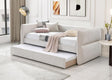 Philipa oatmeal tweed velvet upholstered trundle daybed front angle