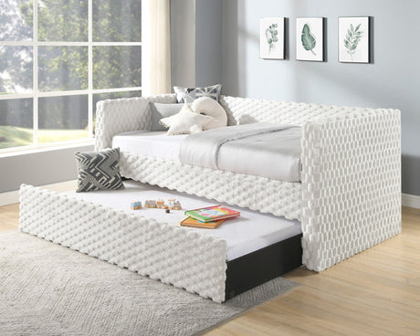 Molly White Dove Velvet Upholstered Trundle Daybed front angle