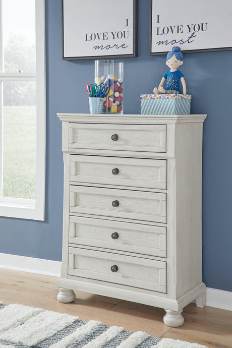 Robbinsdale Antique White Chest of Drawers front angle closed
