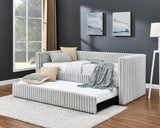 Hailey Light Gray Daybed front view showing upholstery and arm