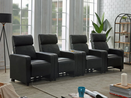 Toohey black tufted upholstered 4-seater home theater recliner set front view