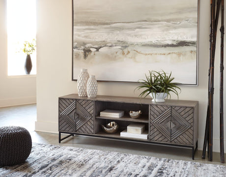Treybrook Distressed Gray Accent Cabinet front closed view
