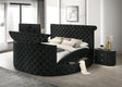 Voltare Black Upholstered Tufted Panel Queen Bed front view
