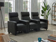 Front view of Toohey black upholstered tufted 3-seater home theater recliner set