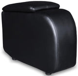 Front view of Cyrus black upholstered home theater wedge console