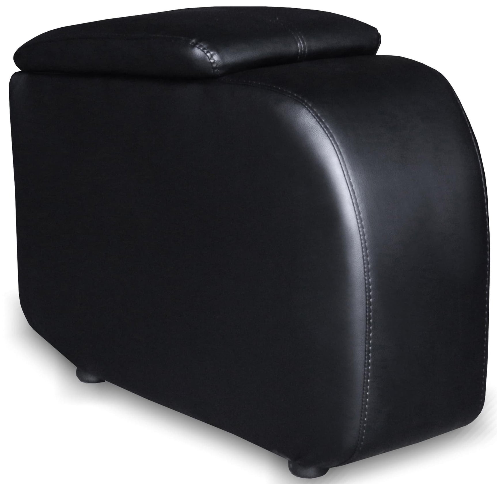 Front view of Cyrus black upholstered home theater wedge console
