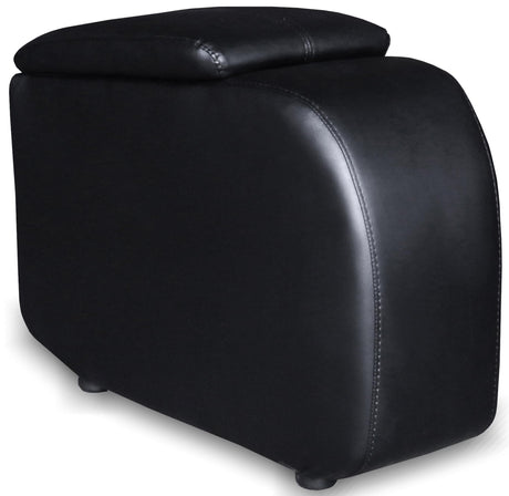 Front view of Cyrus black upholstered home theater wedge console