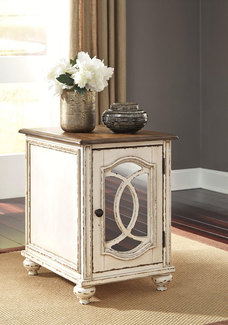 Realyn White and Brown Chairside End Table front angled view