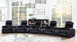 Cyrus 9-piece leather upholstered home theater seating set angled view