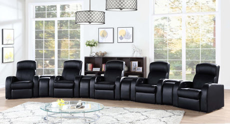 Cyrus 9-piece leather upholstered home theater seating set angled view