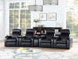 Cyrus 5-piece black upholstered home theater seating set front view