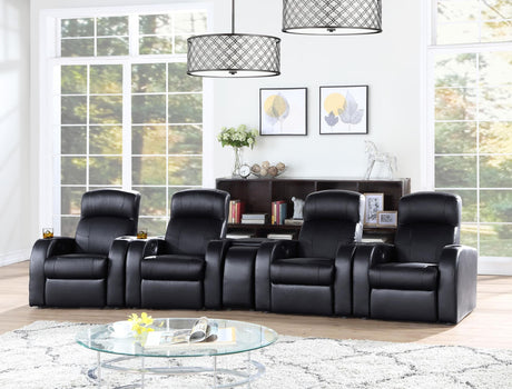 Cyrus 5-piece black upholstered home theater seating set front view
